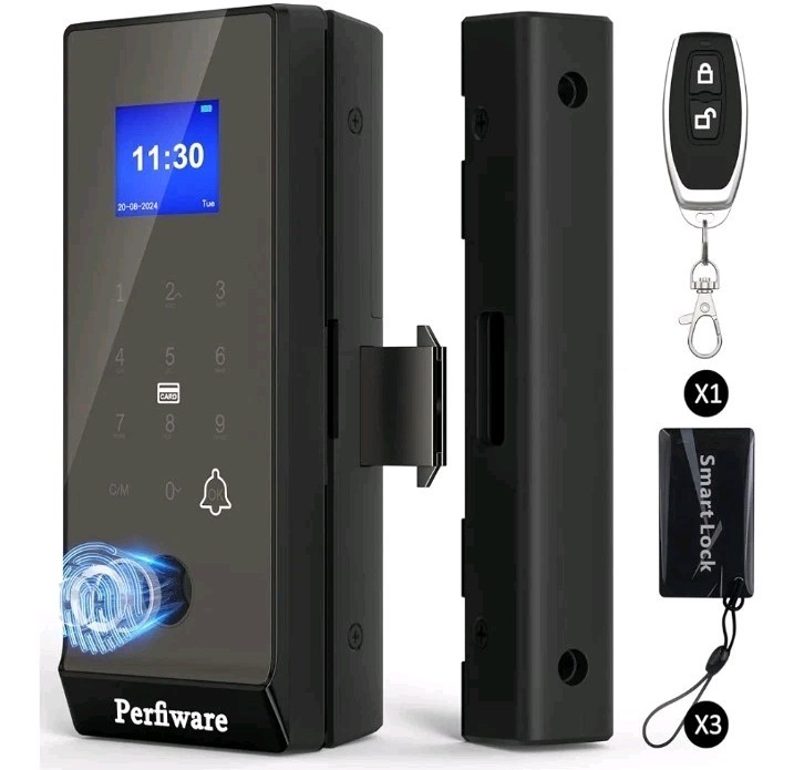 Perfiware Smart Sliding Door Lock w/Fingerprint Keypad for Glass/Wood LG2375