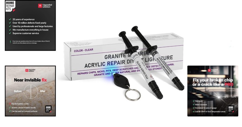 Professional-Quality Repair Kit for Chips & Cracks in Granite & Fiberglass gallery