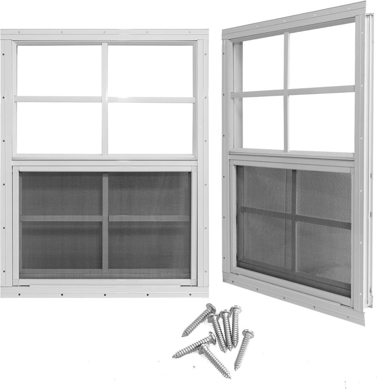 Yuzzy 24″ x 27″ Shed Windows with Tempered Glass and Fiberglass 24×27, White