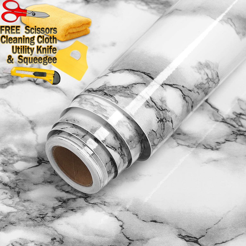 4ft x 20ft Gloss Gray Marble Granite Stone Wallpaper Vinyl Film Home 48″ x 240″