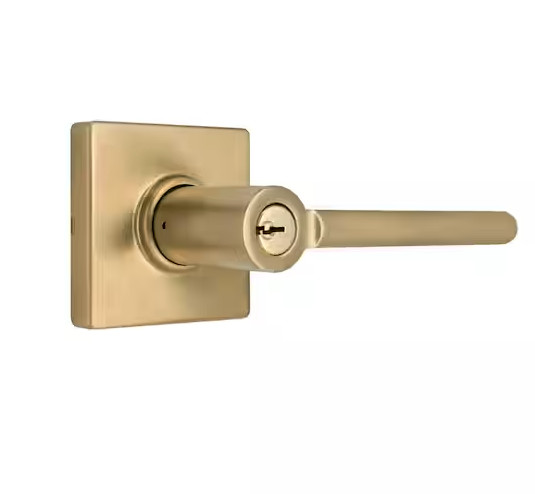 Brushed Gold Keyed Entry Door Lever Square Rose Defiant Tonebridge 1009 438 355