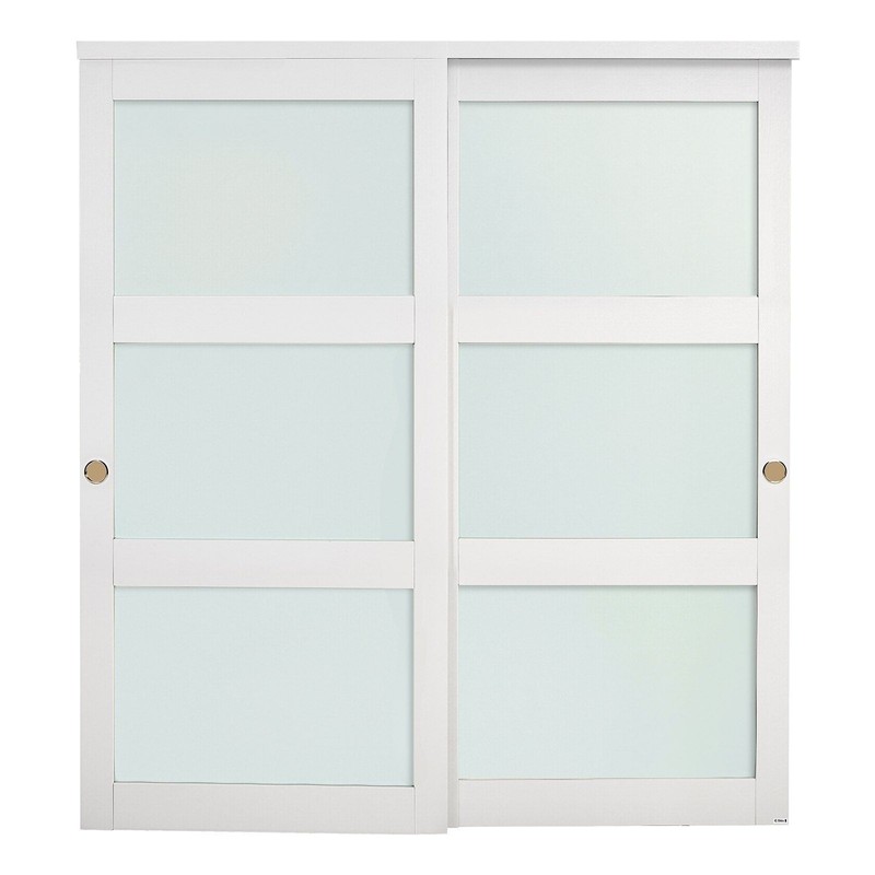 3-Lite Frosted Glass Sliding Doors, 72in Double Bypass, Solid Wood/MDF Slab