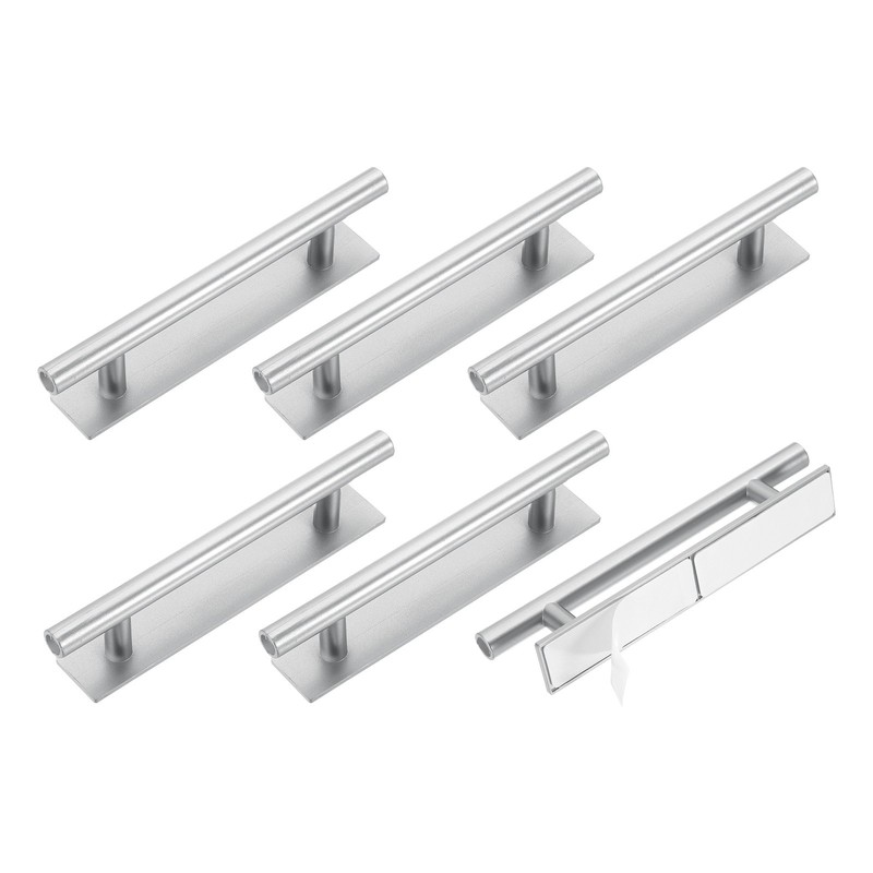 6pcs Self-Stick Push Pull Helper 6in Round Cabinet Handle Silver