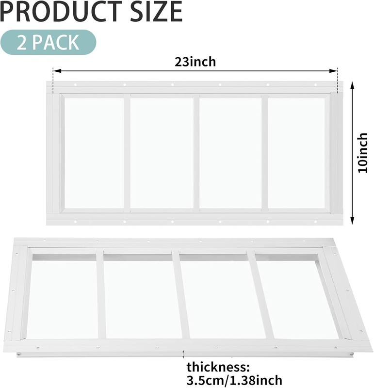 2 Pack 10'' X 23'' White Flush Mount Shed Transom Window with Tempered Glass Hou gallery