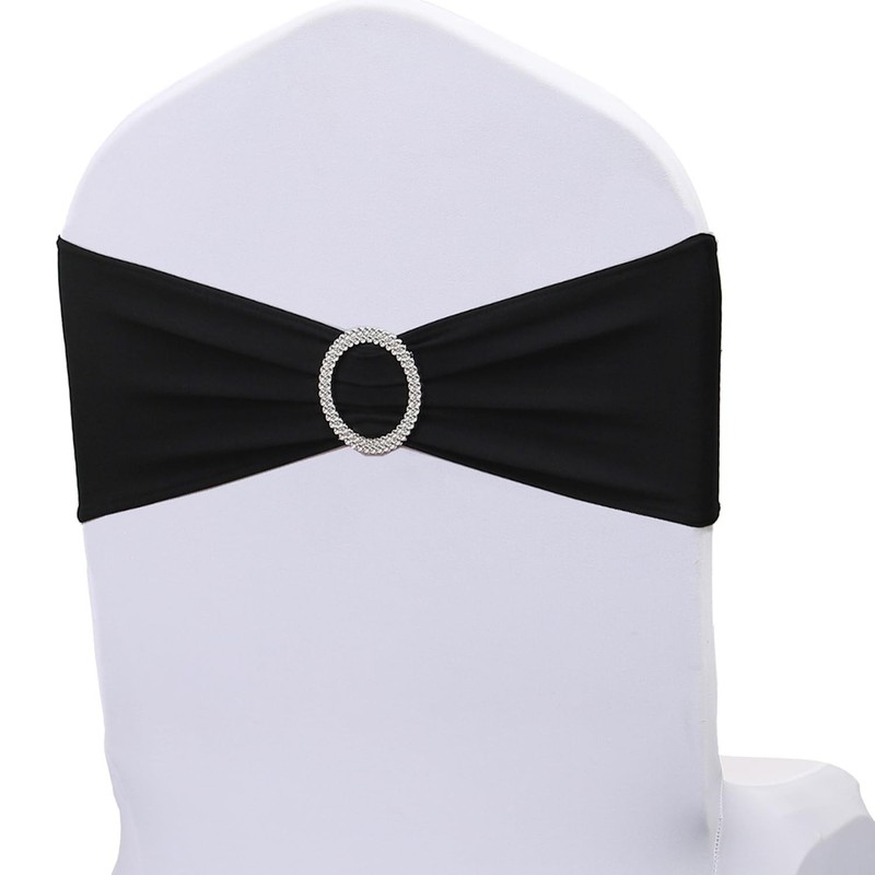 Black Chair Sashes Bows – 50PCS Stretch Spandex Chair Sashes Bands with Buckles