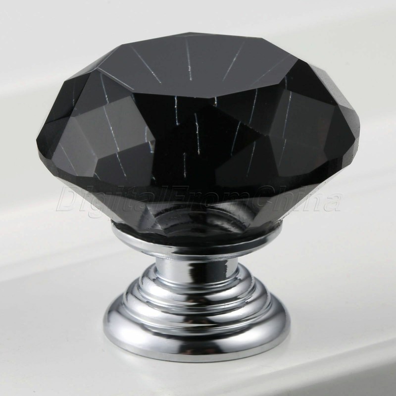 Black 30mm Knobs Handle Crystal Glass Cabinet Dresser Cupboard 1/2/12Pcs Pull gallery