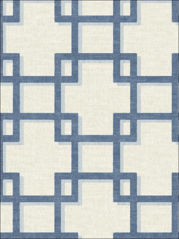 Wallpaper Designer Blue Square Geometric Trellis on Cream Taupe, 56 sq ft / bolt