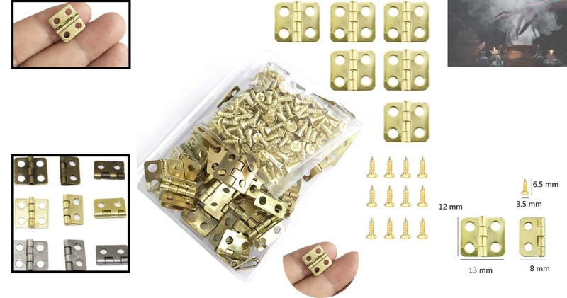 Copper Plated Mini Hinges Set - 50 Hinges & 200 Screws for Woodworking Projects gallery