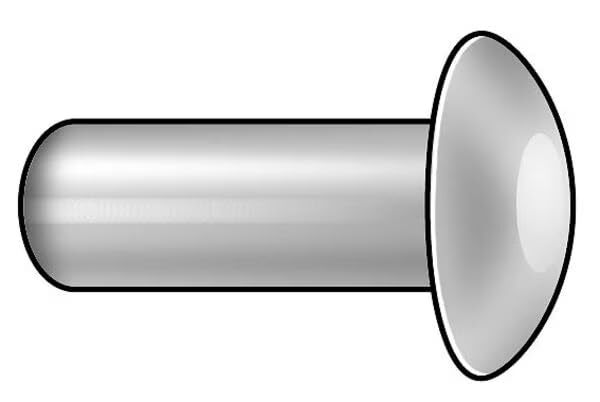 Semi-Tubular Rivet, Oval Head, 1/8 in Dia., 1/4 in L, Aluminum Body, 100 PK,