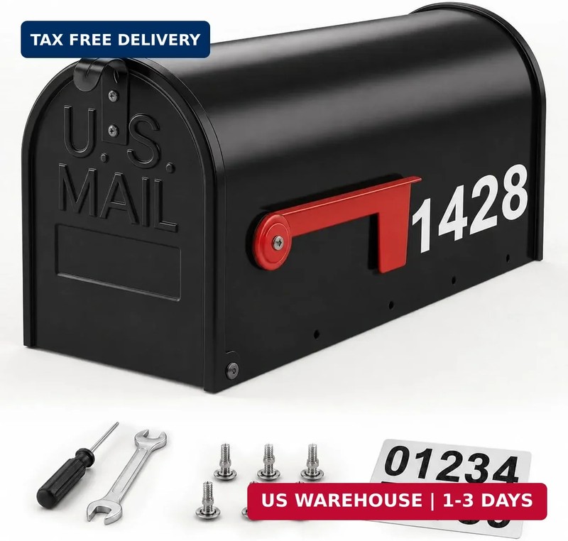 Mailbox for Outside,Metal Post Mount Outdoor MailBoxes – with Tools,Screws,Numbe