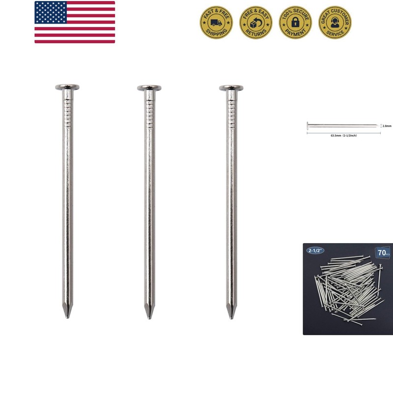 70pcs Hardware Nails, 2-1/2 Inches Nickel Plated Hanging Nails, Wall Nails fo…