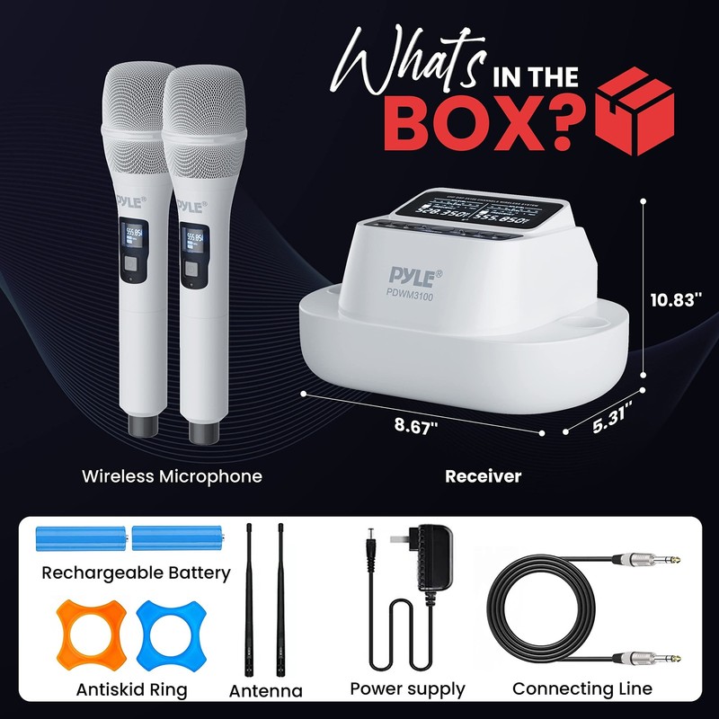 Pyle UHF Wireless Microphone System – Bluetooth Receiver with 2 Rechargeab gallery