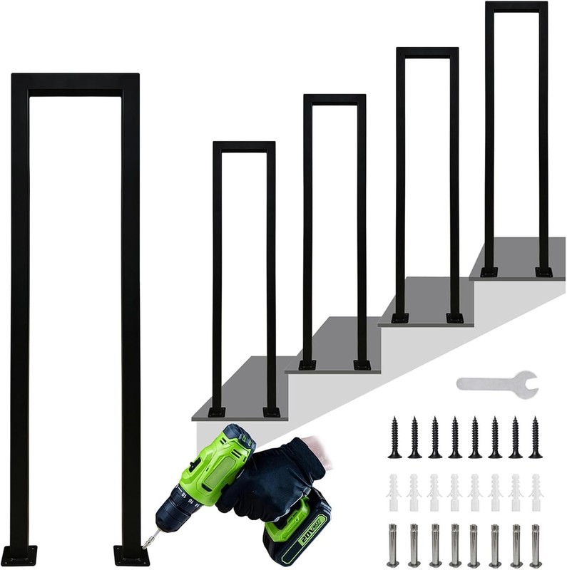 Hand Rails for Outdoor Steps, Matte U Shaped Handrails for Tall:3FT/90cm Black