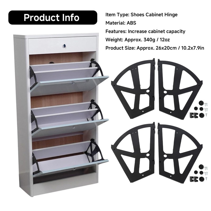 4Pcs Hinges for Shoe Racks, ABS Shoe Cabinet Hinge Replacement with 22Pcs Acc gallery