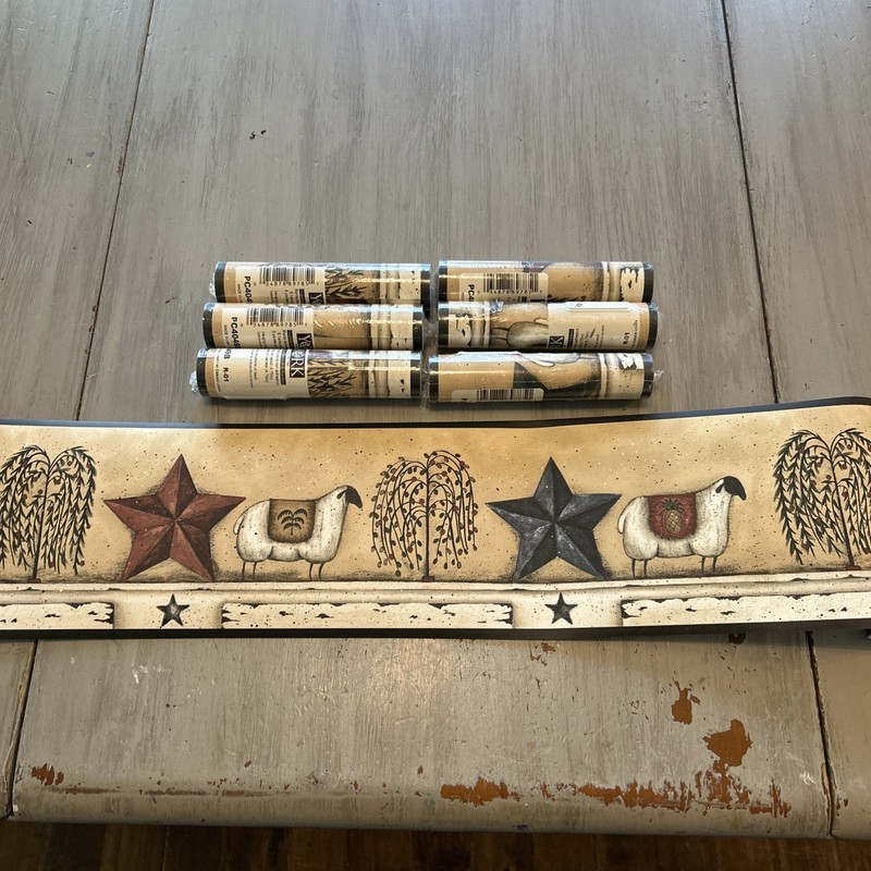 York Rustic Country Primitive Stars Sheep Willow 6” Wallpaper Border 7 Rolls