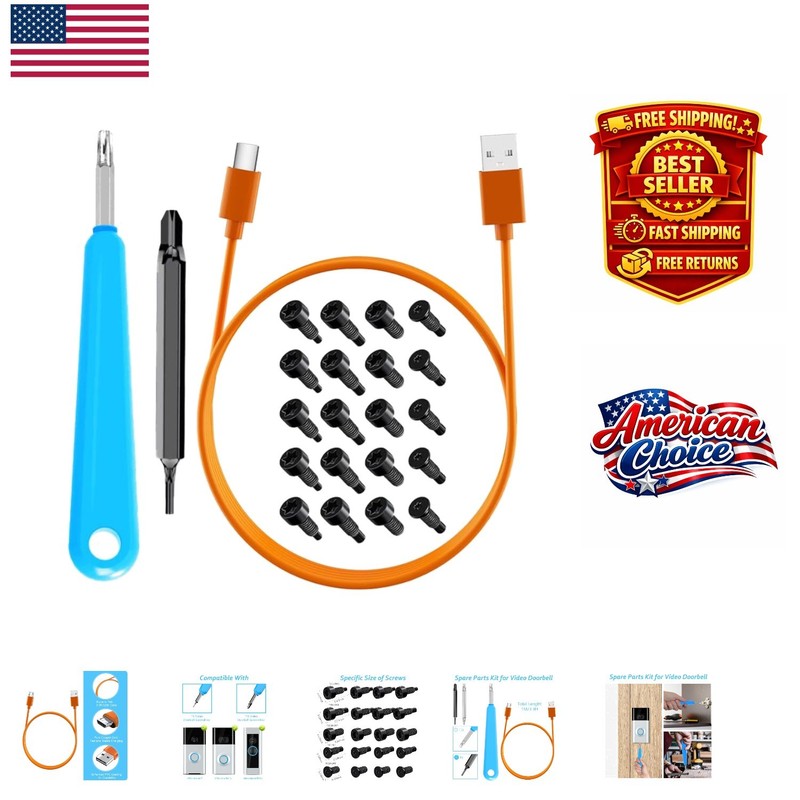 Universal Ring Doorbell Replacement Kit: Screws, USB Charger & Tools Included