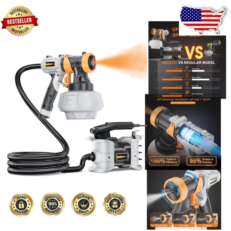 Advanced 700W Paint Sprayer: 6FT Hose, 3 Spray Patterns, Cert