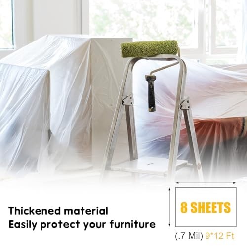8 Pack 12 x 9 Ft Extra Large Plastic Drop Cloths for Painting, Thickened Painter gallery