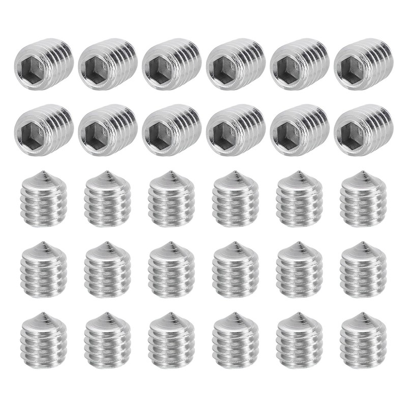 60Pcs M6x8mm Set Screws 304 Stainless Steel Cone Point Hex Socket Grub Screw