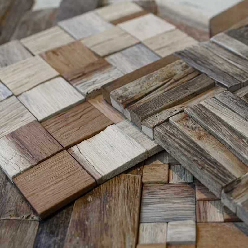 11-7/8 In. X 11-7/8 In. X 1/2 In. Reclaimed Boat Wood Mosaic Wall Tile Natural ( gallery