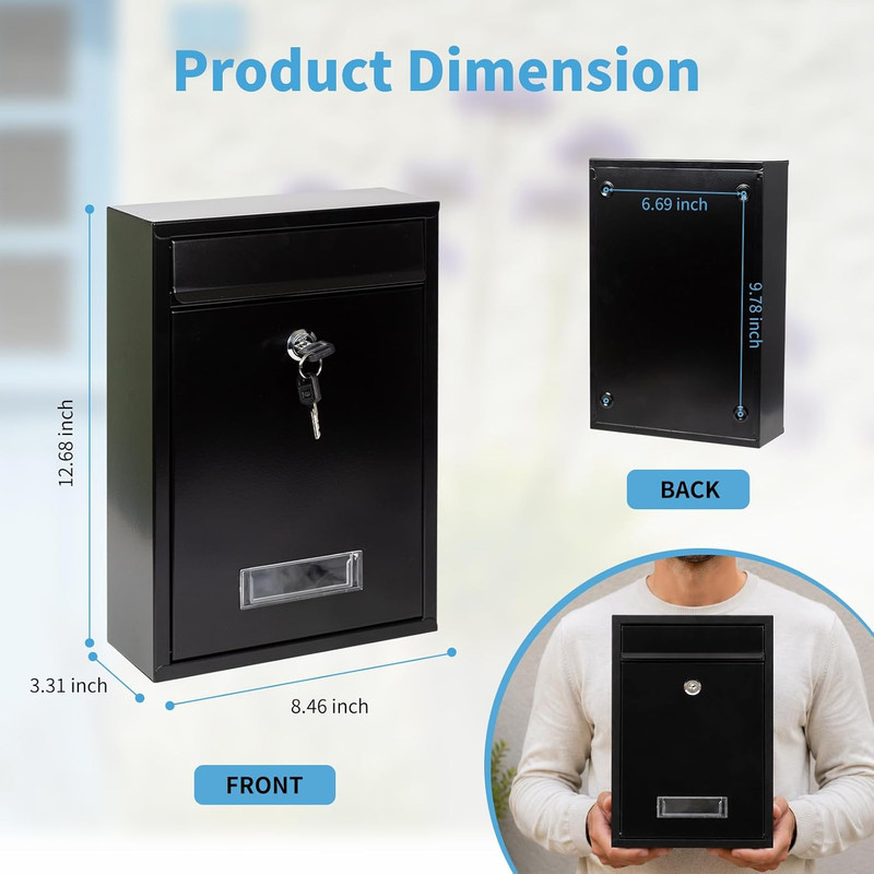 Wall Mount Mailboxes for outside with Key Lock, Galvanized Steel Locking Mailbo gallery