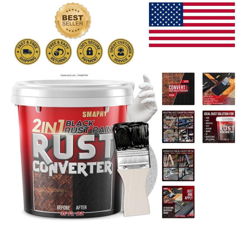 Ultimate Rust Prevention – 35 oz Matte Black Paint with Built-In Primer & Brush