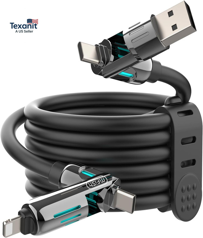 4-In-1 USB Charging Cable with Carrying Case, 240W Fast Charger Cord, USB-A & Du