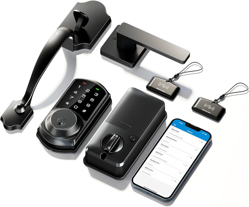 Smart Front Door Lock Set, App Control, Keyless Entry Deadbolt with Lever Handle gallery