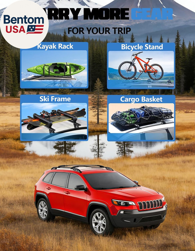 Roof Rack Cross Bars Compatible with Jeep Cherokee 2014-2023, Aluminum Crossbars gallery