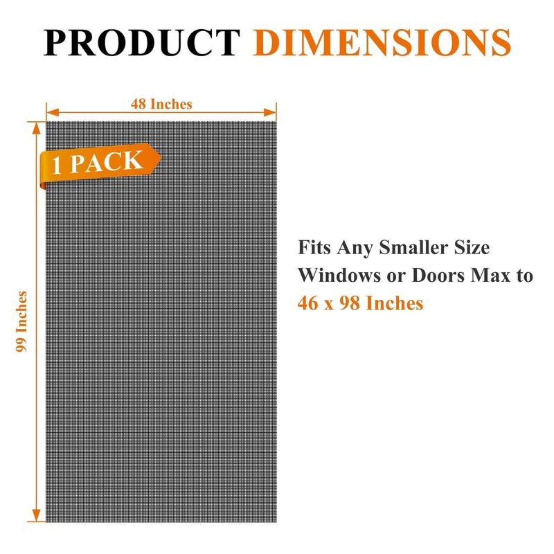 Pet Proof Window&Door Screen Replacement Mesh, 48" W x 99" L, Vinyl Coated Po... gallery