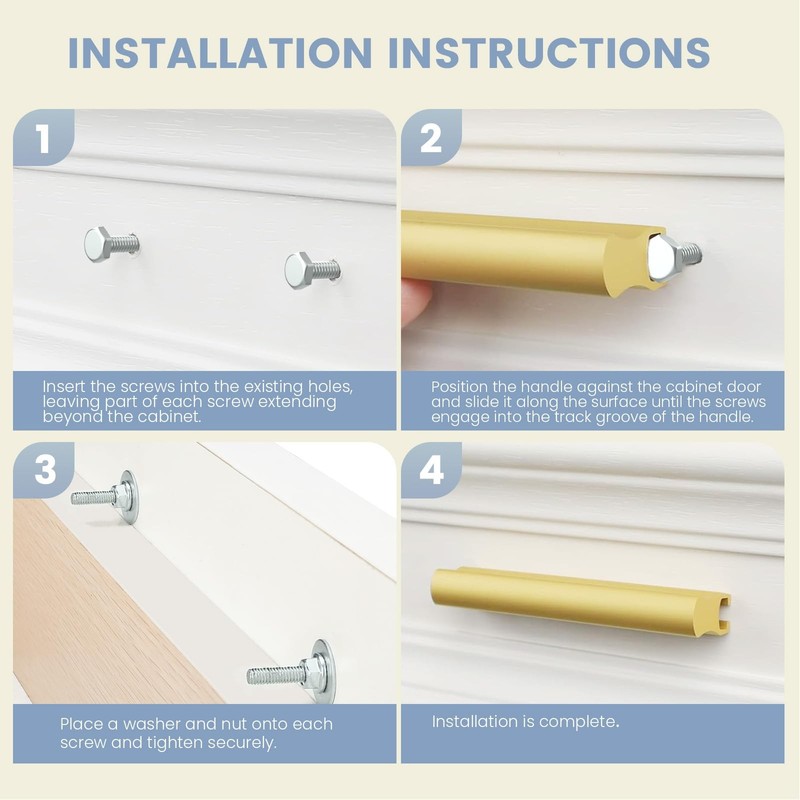 Adjustable Drawer Pulls 6-Pack Matte Gold Fits 2 to 8.8 Inch Hole Centers gallery