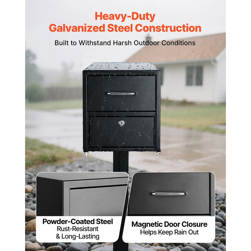 Uimoso Post Mount Mailbox Lockable Outdoor Metal with Magnetic Door Black gallery