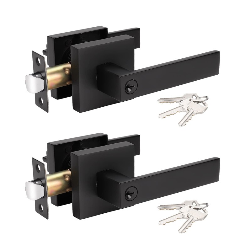 2Pack Keyed Entry Door Handles Reversible Heavy Duty Lock Universal Matte Black