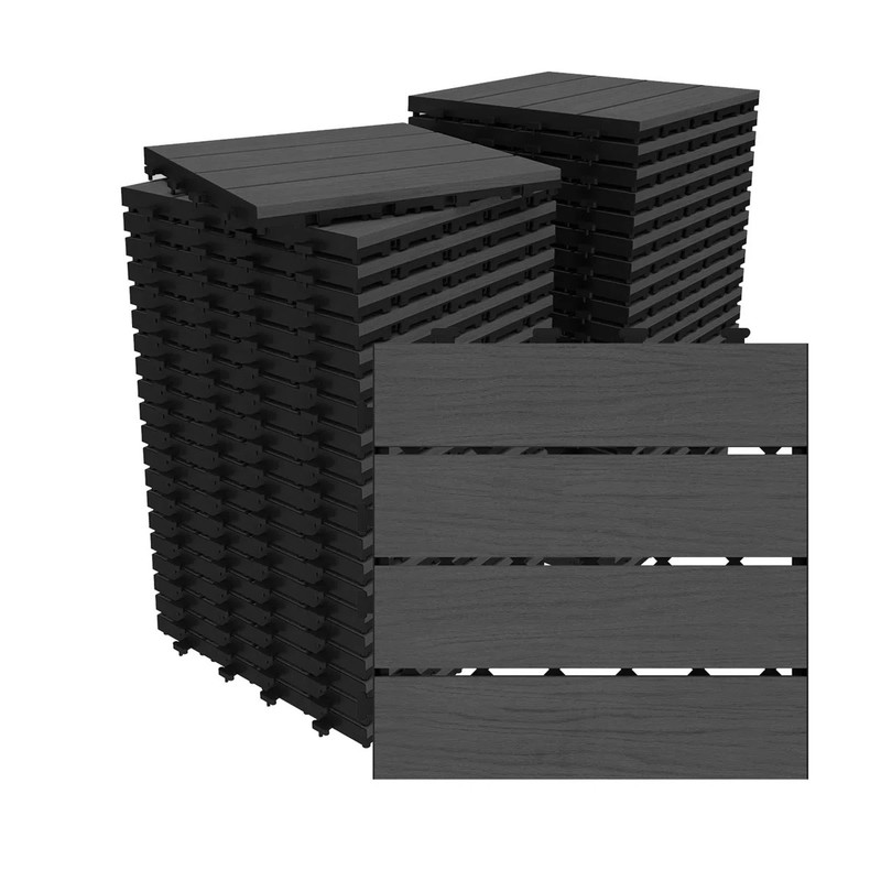 44Pcs HDPE Interlocking Deck,Waterproof Snap-Together w/Drainage Design,Grey