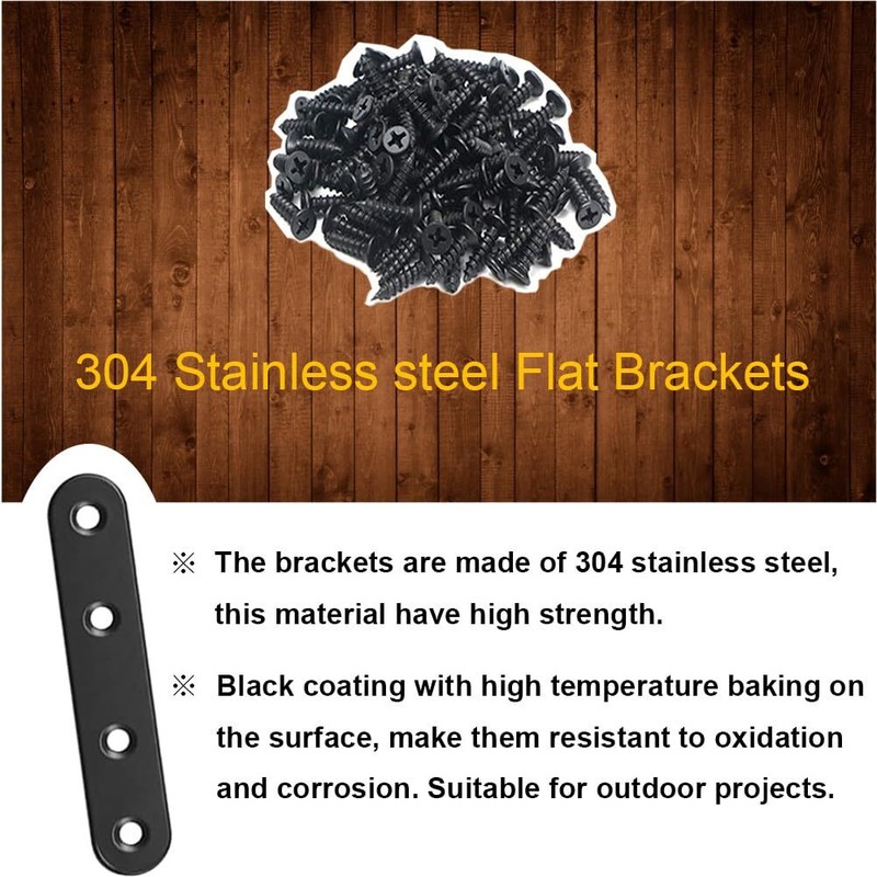 12Pcs Black Straight Brackets 3 Inch Stainless Steel Flat Brace Mending Plate... gallery