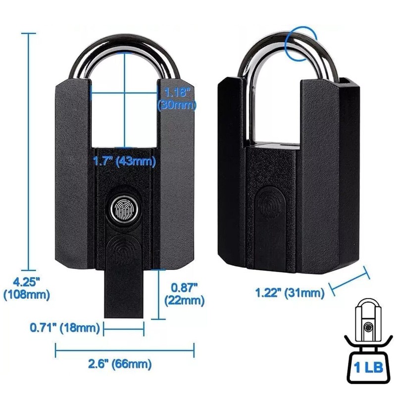 Smart Waterproof Bluetooth Fingerprint Padlock Locker Lock W/ 2 Keys Black gallery