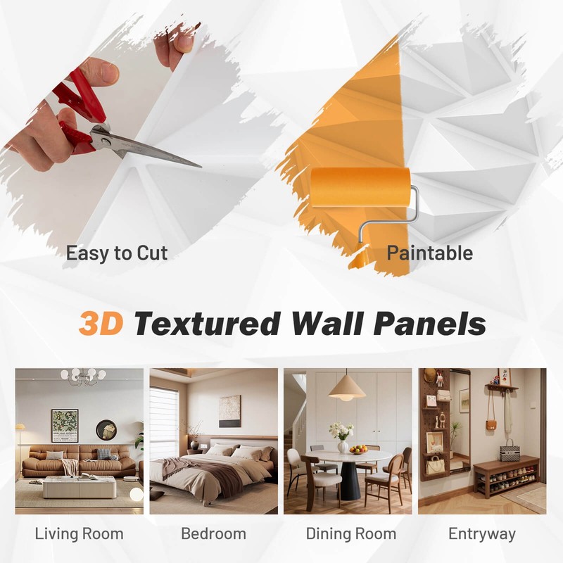 40 Pack 3D Wall Panels PVC Diamond Textured Wall Tiles for DIY Painting Cutting gallery