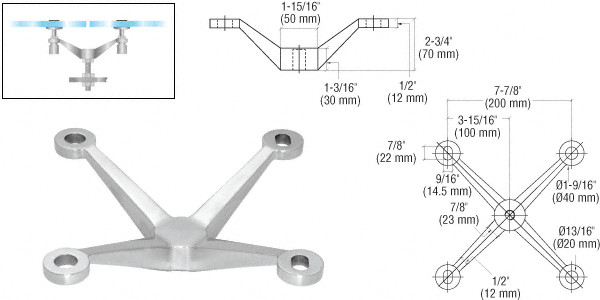 CRL PMH4BS Brushed Stainless 4-Way Arm Heavy Duty Post Mount Spider Fitting
