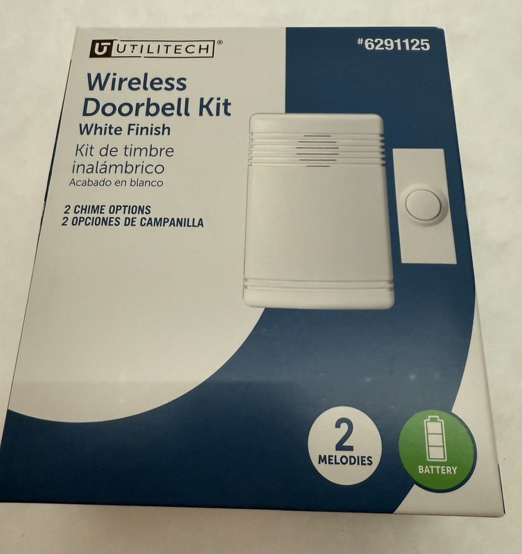 Wireless Doorbell Chime Kit Sensor 2 Melodies White #6291125 New Utilitech