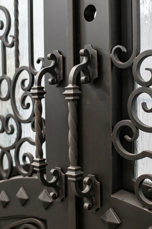 Canton Double Front Entry Wrought Iron Door Rain Glass 62" x 82" Right Active gallery