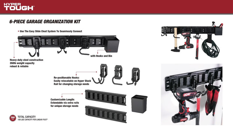 Hyper Tough Hyper Stack 32-Inch Wall Storage System, 6-Piece Set with Hooks and gallery