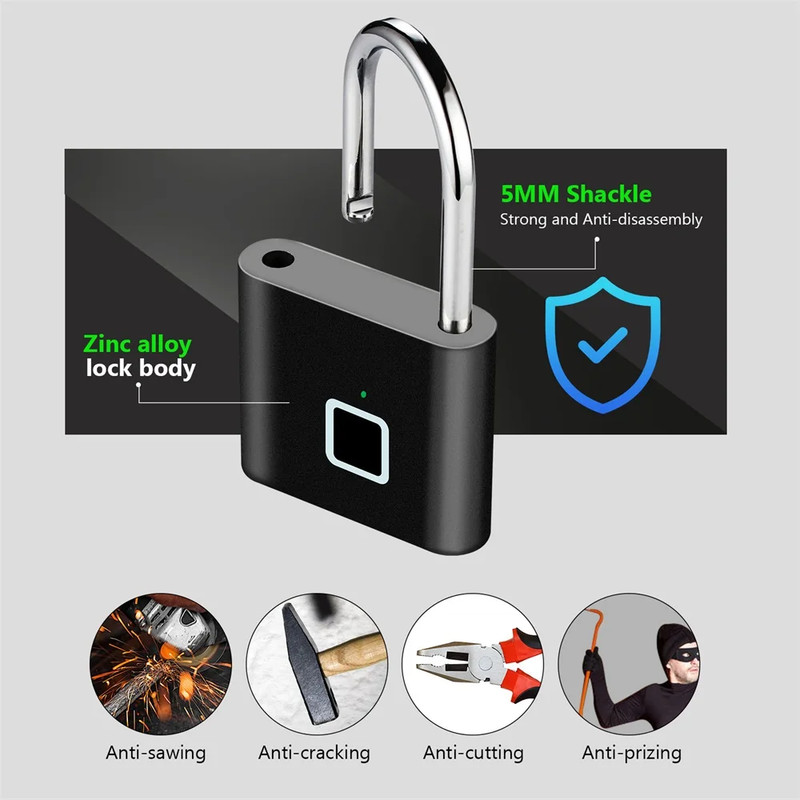 Keyless USB Charging Fingerprint Lock Smart Padlock Waterproof Door Lock 0.2Sec gallery