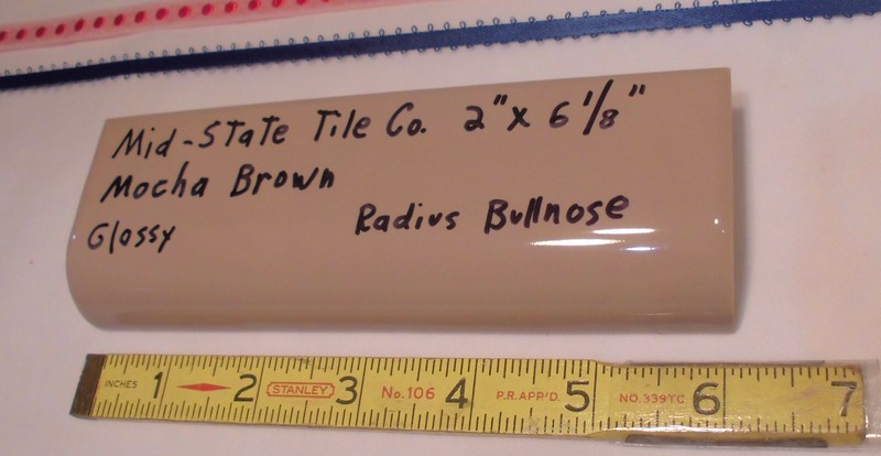 1pc. *Mocha - Brown* Glossy Ceramic Radius Mud Cap Bullnose Tile; by Mid-State gallery