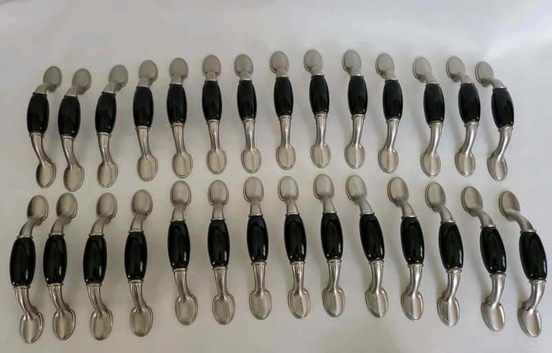 28 Satin Nickle & Black Cabnit Handles 5 in Length 3 in Center to Center