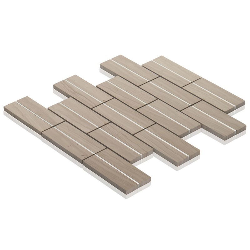 White Oak Gray Marble Stone Silver Inlay Brick Joint Kitchen Tiles Backsplash gallery