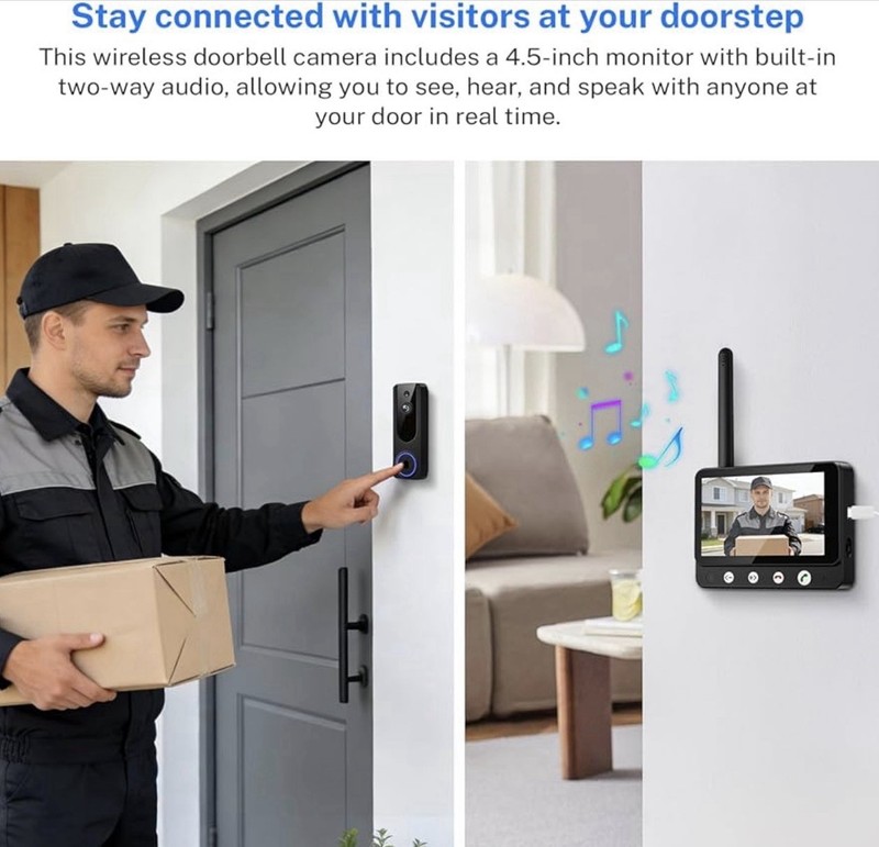 Wireless Video Doorbell Camera 4.5-Inch Monitor, AI Detection, Night Vision, Cl… gallery