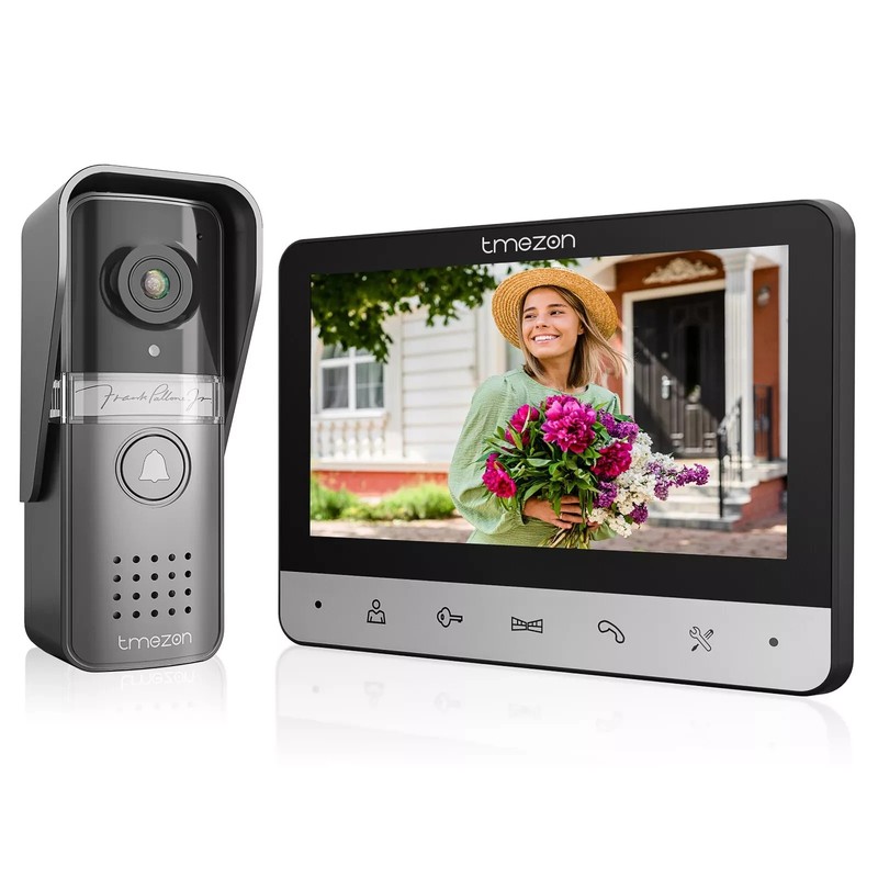 TMEZON Video Entry Intercom System 7” Monitor Outdoor IR Camera Door Intercom
