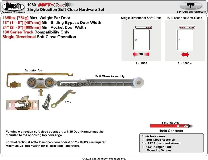 Multi-Color Soft Close Hanger – Standard Kit for Doors up to 200lbs, Made in USA gallery