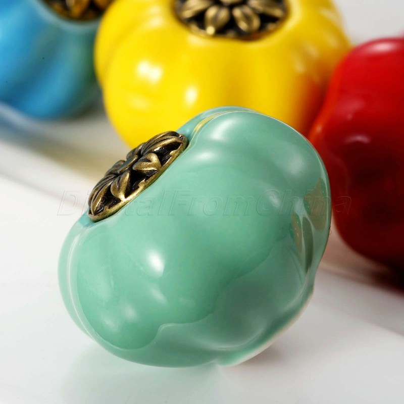 7 Colors Pumpkin Knobs Ceramic Kitchen Cupboard Drawer Cabinets Door Pull Handle gallery