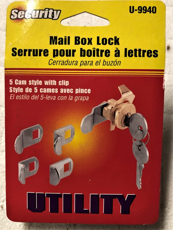 Universal Mailbox Mail Box Lock, 5 Cam, Clip On Cylinder With 2 Keys